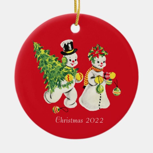 Retro Snowpair Keramik Ornament (Vorne)
