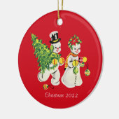 Retro Snowpair Keramik Ornament (Links)