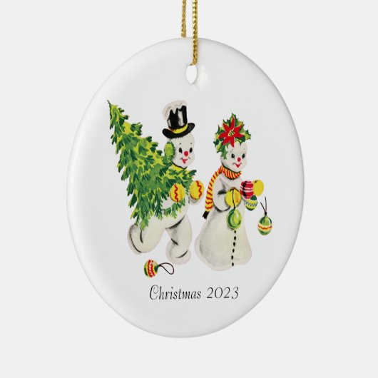 Retro Snowpair Weihnachten 2023 Keramik Ornament (Rechts)