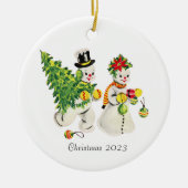 Retro Snowpair Weihnachten 2023 Keramik Ornament (Vorne)