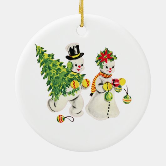 Retro Snowpair Weihnachten 2023 Keramik Ornament (Hinten)