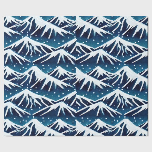 Retro Snowy Blue Mountains Geschenkpapier (Saum)