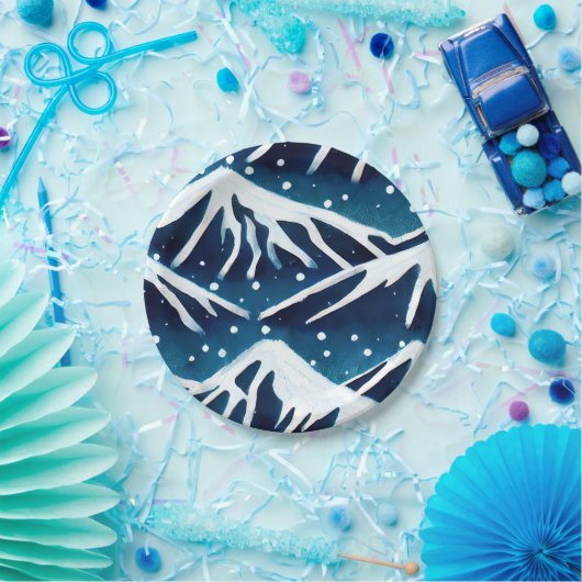 Retro Snowy Blue Mountains Pappteller (Party)