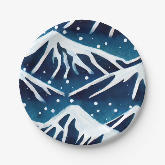 Retro Snowy Blue Mountains Pappteller (Vorderseite)
