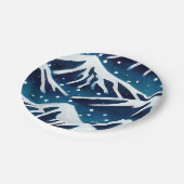 Retro Snowy Blue Mountains Pappteller (Schrägansicht)