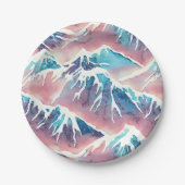 Retro Snowy Pastel Mountains Pappteller (Vorderseite)