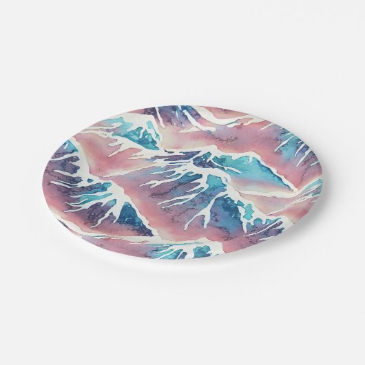 Retro Snowy Pastel Mountains Pappteller (Schrägansicht)