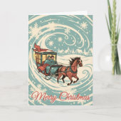 Retro Snowy Sleigh Ride Christmas Feiertagskarte (Vorderseite)