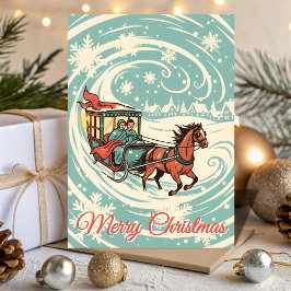 Retro Snowy Sleigh Ride Christmas Feiertagskarte