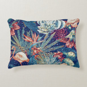 Retro Snowy Tropical Flamingo Paradise Dekokissen