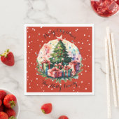 Retro Snowy Weihnachtslandschaft, Baum, Geschenke, Serviette (Beispiel)