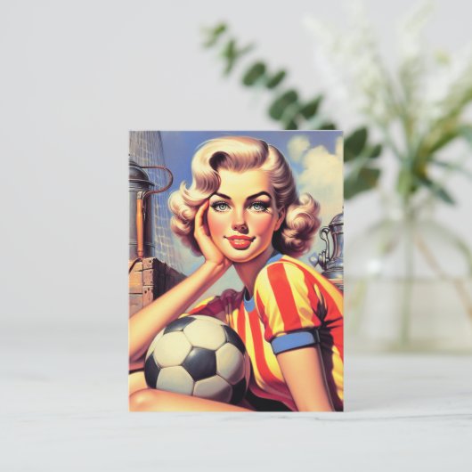 Retro Soccer Button Up Postkarte (Stehend Vorderseite)