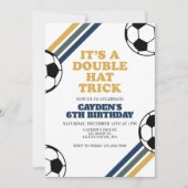 Retro Soccer Double Hat Trick 6. Geburtstag Einladung (Vorderseite)