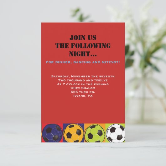 Retro SOCCER Themed Bar Bat Mitzvah Party Card RSVP Karte (Stehend Vorderseite)