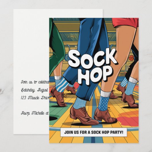Retro Sock Hop Party Einladung (Vorne/Hinten)