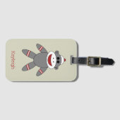 Retro Sock Monkey auf Tan mit Name Gepäckanhänger (Vorderseite (Horizontal))