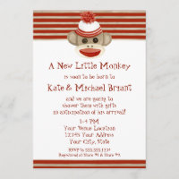 Retro Sock Monkey w Strumpf Cap Baby Boy Dusche