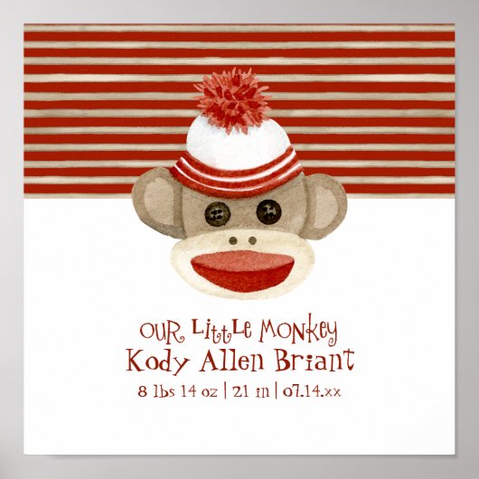 Retro Sock Monkey w Strumpf Cap Baby Geschenke Poster (Vorne)