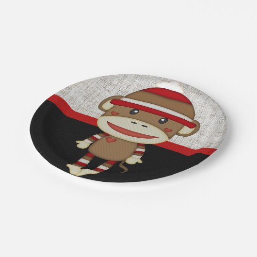 Retro Socken-Affe Pappteller (Schrägansicht)
