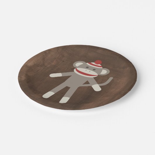 Retro Socken-Affe Pappteller (Schrägansicht)
