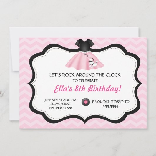 Retro Socken-Hopfenpudel-Rock-Geburtstag Einladung (Vorderseite)