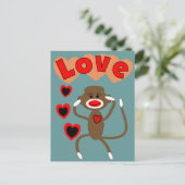 Retro-Sockenaffe LOVE Postkarte (Stehend Vorderseite)