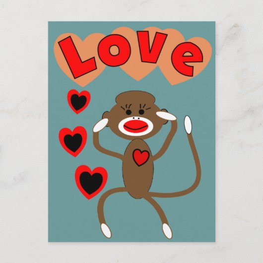 Retro-Sockenaffe LOVE Postkarte (Vorderseite)