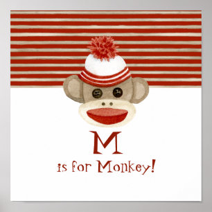 Retro-Sockenaffe mit Strumpfkappe Baby-Jungen-Gesc Poster