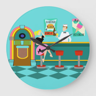 Retro-Soda-Brunnen-Acryluhr rund Große Wanduhr