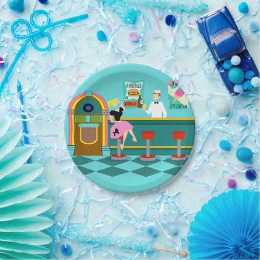 Retro Soda-Brunnen-Papier-Teller Pappteller (Party)