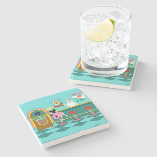 Retro Soda-Brunnen-Stein-Untersetzer Steinuntersetzer (Seitenansicht)