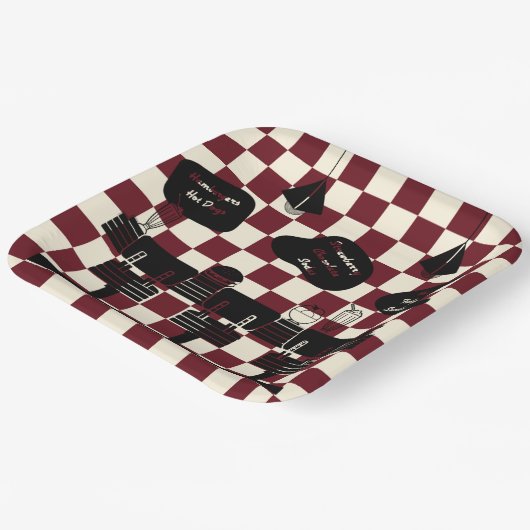 Retro Soda Fountain Shop Rote Plätze Pappteller (Gewinkelt)