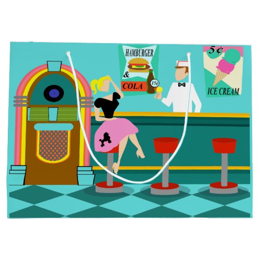 Retro Soda Springbrunnen Große Geschenktüte (Rückseite)