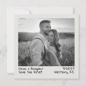 Retro Sofortbildkamera B&W Foto QR Code Save The Date (Vorderseite)