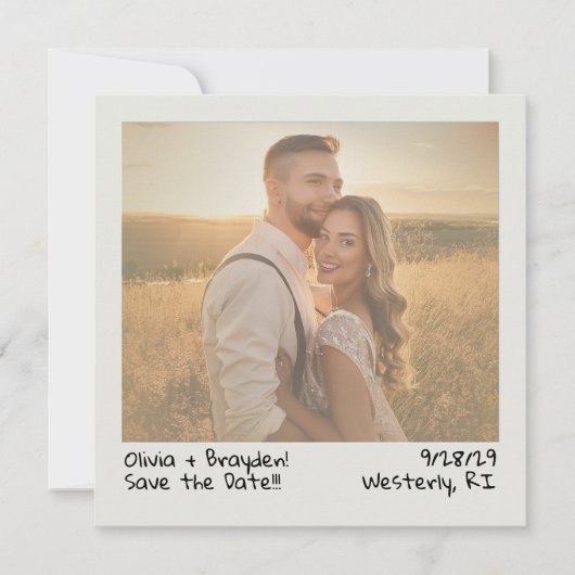 Retro Sofortkamera-Foto Save the Date mit QR (Vorderseite)