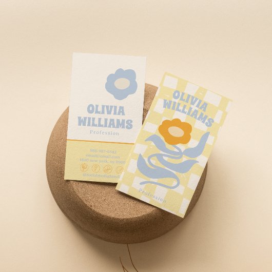 Retro Soft Boho Groovy Checkered Floral Unique 70s Visitenkarte