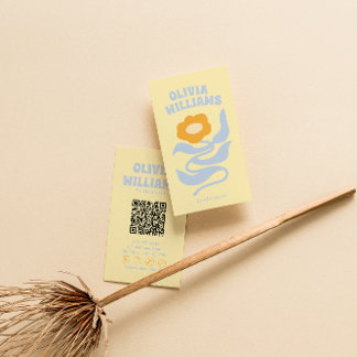 Retro Soft Farbiger QR Code Boho Groovy Floral Visitenkarte
