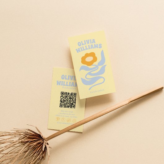 Retro Soft Farbiger QR Code Boho Groovy Floral Visitenkarte