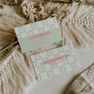 Retro Soft Kariert Groovy Floral Boho Trendig Visitenkarte