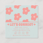 Retro Soft Pink Blue Boho Groovy Floral Girly Fun Quadratische Visitenkarte (Rückseite)