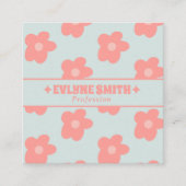 Retro Soft Pink Blue Boho Groovy Floral Girly Fun Quadratische Visitenkarte (Vorderseite)