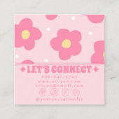 Retro Soft Pink Groovy Floral Trendy Girly Boho Quadratische Visitenkarte (Rückseite)