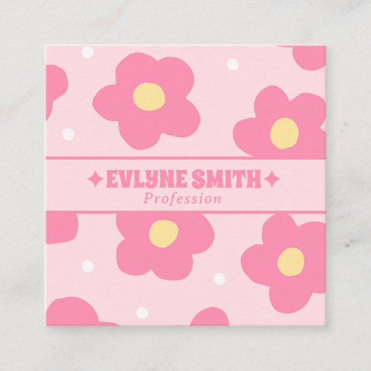 Retro Soft Pink Groovy Floral Trendy Girly Boho Quadratische Visitenkarte (Vorderseite)