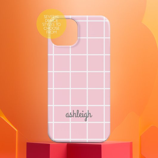 Retro Soft Pink Kariert Weiß Case-Mate iPhone Hülle