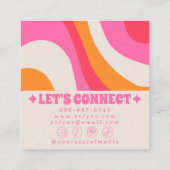 Retro Soft Pink Orange Boho Groovy Girly Trendy Quadratische Visitenkarte (Rückseite)