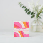 Retro Soft Pink Orange Boho Groovy Girly Trendy Quadratische Visitenkarte (Stehend Vorderseite)