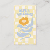 Retro Soft QR Code Boho Groovy Kariert Floral Visitenkarte (Vorderseite)