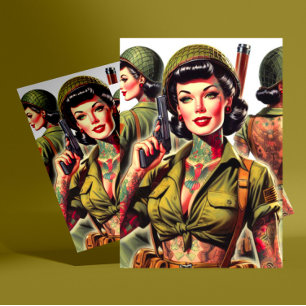 Retro Soldier Girls Postkarte
