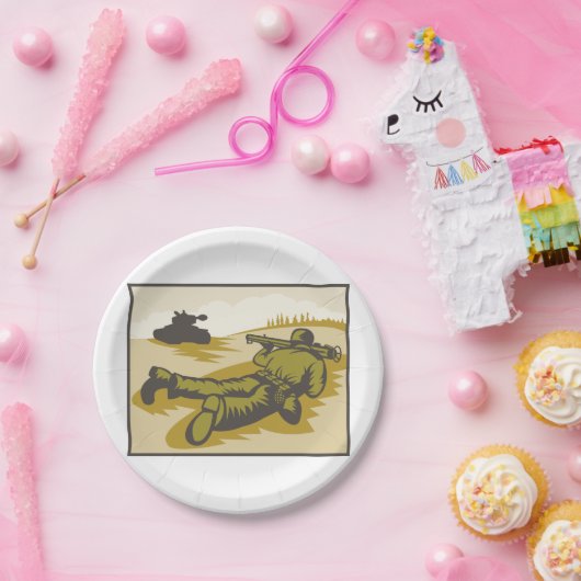 Retro Soldier und Tank Pappteller (Party)