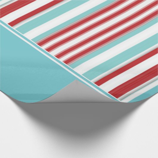 Retro Solid Aqua mit rotem, weißem, Aqua Blue Stre Geschenkpapier (Ecke)